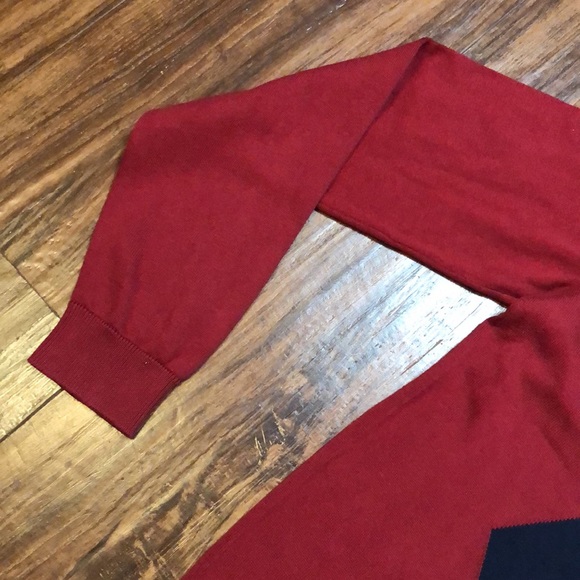 Lacoste mens 5 L large red argyle plaid v neck pull over sweater - Picture 4 of 6